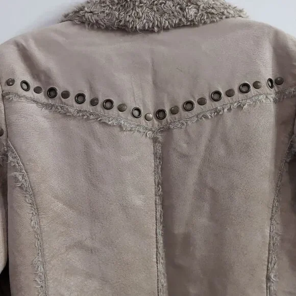 Vintage Y2K Kenneth Cole Reaction Leather Suede Sherpa Trim/Line Penny Lane Coat